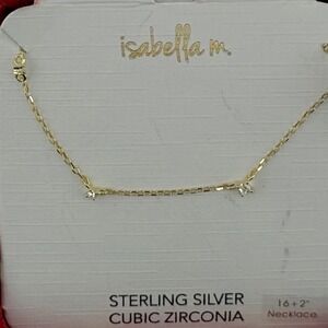 Isabella M Sterling Silver Cubic Zirconia Gold Tone Necklace 16+2 inch NWT